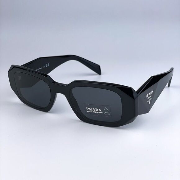 NEW ☀️ Prada PR17WS 1AB5S0 Black Gray Rectangle Unisex Sunglasses - Picture 3 of 12